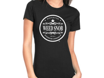 Ladies Black shirt with white lettering round logo