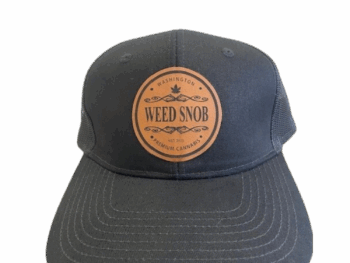 Black Hat with leather patch black lettering round logo