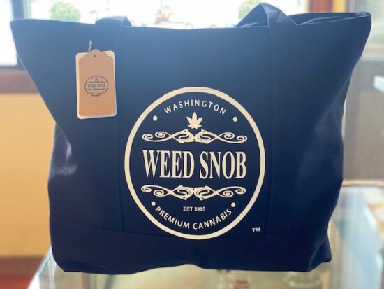 Black canvas bag, will add vinyl lettering in-house / add round white lettering Weed snob logo - Image 2